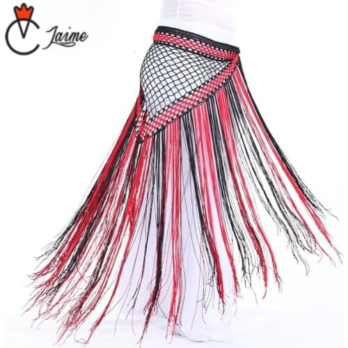 Belly dancing scarf Argentina Style Clothes Practice Net Long Tassel Triangle Belt Hand Crochet Colored Hip Scarf