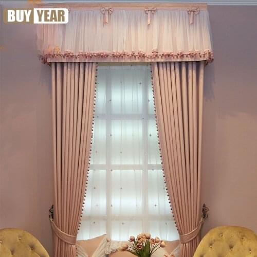 Childrens Room Curtains French Romantic Girls Blackout Curtains for Bedroom Embroidered Lace Stitching Curtains Finished