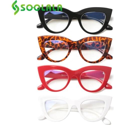 SOOLALA 4 Pairs Mixed Colors Anti Blue Light Cat Eye Reading Glasses Women Cateye Presbyopic Glasses For Sight 1.0 2.0 to 4.0