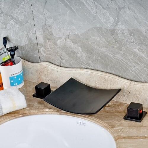 Modern Waterfall Spout Oil Rubbed Bronze Bathroom Sink Faucet Mixer Tap Square Handles Basin Faucet