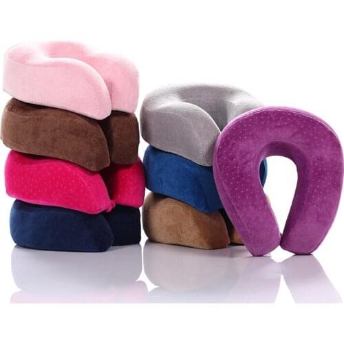 Upgrades Car Neck Pillow Memory Foam Soft U Shaped Velvet with Button Slow Rebound Travel Pillow Cervical