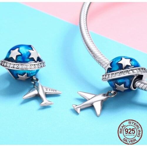 Universal Airplane Zircon Pendant fit Original Pandora Charm Bracelet Beads DIY Fashion Jewelry Genuine 925 Sterling Silver Gift