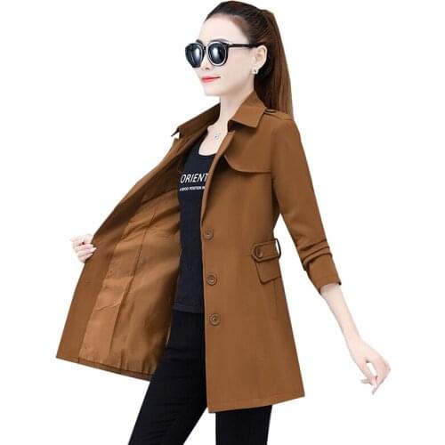 High-end New Trench Coat Overcoat Female Spring Autumn 2021 Womens Windbreaker Jacket Double-Breasted Elegant Brown Outerwear