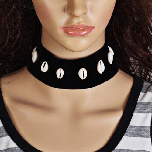 La MaxZa New Trendy Necklace Women Black Choker Flannel Gothic Inlay shell Chain Necklaces Personality Fashionable jewelry