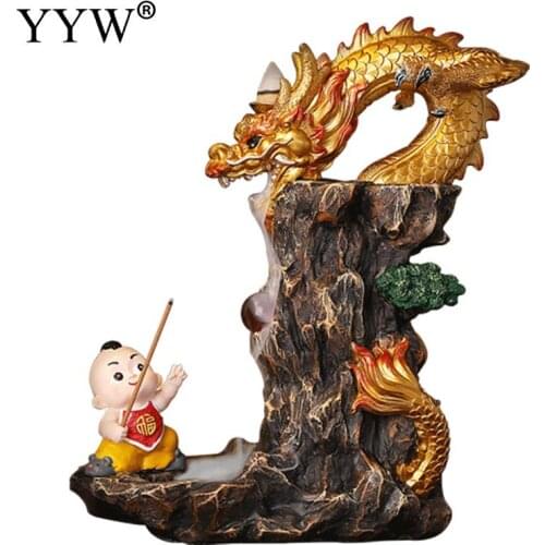 Gold Dragon Backflow Incense Burner Buddha Holder Resin Lucite Waterfall Quemador Sandalwood Incense Stick Cones Holder China