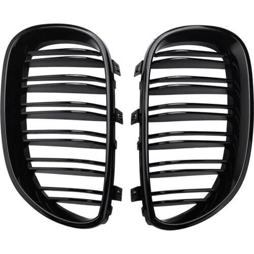 1 Pair Gloss Black Front Kidney Grill Double Slat Double Line Grille for BMW E60 E61 5 Series 2003-2010 Car Accessories Coupe