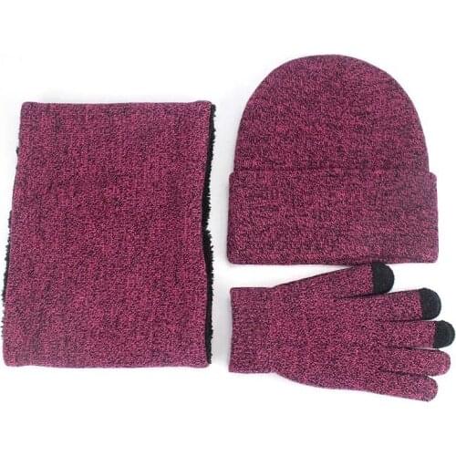 3Pcs Skullies Beanie Hat Scarf Gloves Set For Men And Women Winter Outdoor Warm Thick Beanies Cap With Lining Ring Scarves Set