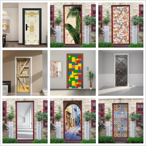 3D Adhesive Door Wallpaper Renovation Home Decor Waterproof Removable Poster Sticker Living Room Vinyl Wall Mural deur sticker