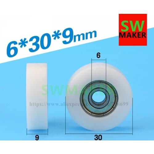6*30*9mm ID 6mm, OD 30mm, thick 9mm, embedded bearing, 626 carbon steel drawer door and window, nylon plastic wrap rubbe