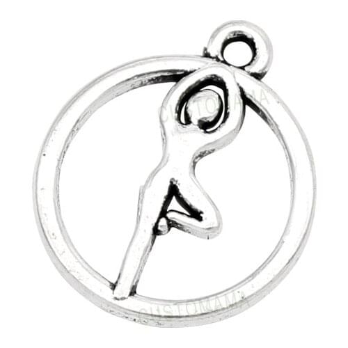 80pcs- Yoga Charms, Antique Tibetan Silver 2 Sided Yoga Lady charm Pendants 19x16mm