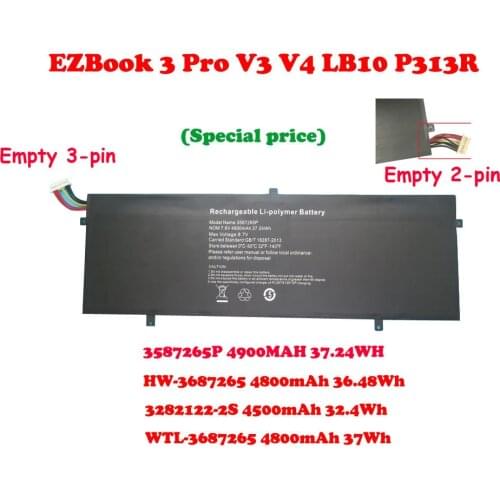 Battery For Jumper For EZBook 3 Pro V3 V4 LB10 P313R 3282122-2S 4600mAh 34.96WH WTL-3687265 HW-3687265 3587265P 3585269P