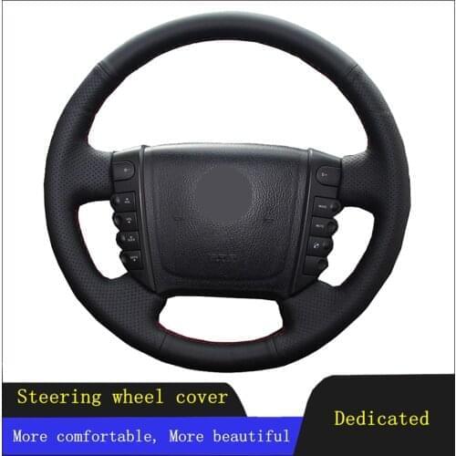 Car Products Car Accessories Steering Wheel Cover Black Hand-stitched Genuine Leather For Ssangyong Rexton Rexton W Rodius