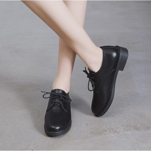 Ballet Derby Shoes Women Autumn Spring Shapes Brogue Leather Full Black Office Outsole Mole Female Ladies Oxford Flats Plus Size