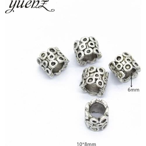 YuenZ 10pcs DIY Round Beads Charms For Jewelry Making Antique Silver color Big Hole Spacers Beads Charm Spacers Beads 10*8mm R33