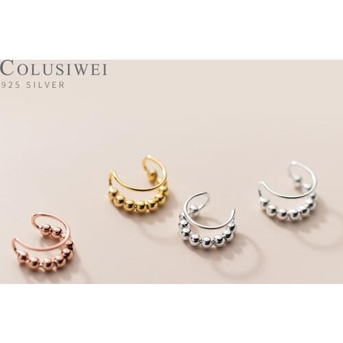 Colusiwei Top Sale 925 Sterling Silver Light Beads Hollow Out C Shape Clips Earrings for Women Party Fine Jewelry Hole Ear Clip