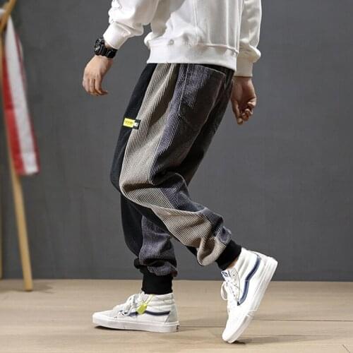 Men Jeans Loose Fit Spliced Designer Casual Harem Pants Autumn Winter Fashion Elastic Waist Hip Hop Corduroy Joggers Pants Men