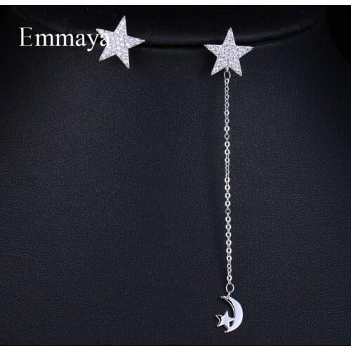 EMMAYA New Elegant Asymmetric Cubic Zircon Star Dangle Earrings For Women Fashion Delicate Crystal Wedding