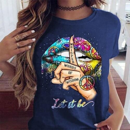 European and American casual ins style ladies short-sleeved T-shirt with love LET IT BE Shirt pattern printing