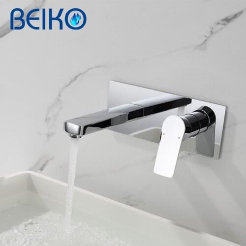 Chrome Rotate Spout Basin Faucet Wall Mounted Bathroom Mixer Tap Brass Core Single Handle Concealed Install Washing Crane Tap