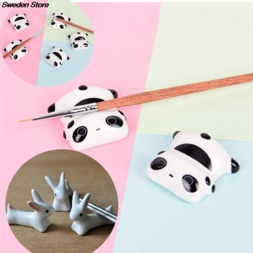 Ceramic Panda Rabbit Design Nail Art Brush Holder Set Pen Displayer Stand Tools Acrylic UV Gel Brush Rest Holders