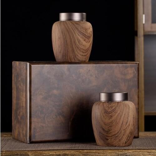 Chinese Ceramic Tea Caddy Creative Wood Grain Sealed Cans Household Tea Storage Box High-end Gift Box Packaging A Box of 2