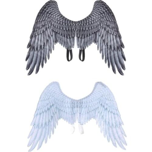 Adult Kids Halloween Black White Non Woven Feathers Angel Wings Evil Cosplay Costume Mardi Gras Pretend Play Dress Up Accessory
