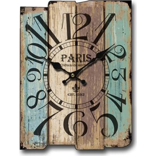 Square Antique Wood Silent Quartz Mechanism Clock Living Room Decoration Wall Watch