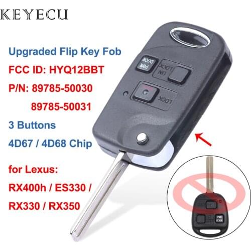 Keyecu Upgraded Flip Folding Remote Car Key Fob 3 Buttons 4D67 / 4D68 Chip for Lexus ES330 RX330 RX400h RX400h FCC ID: HYQ12BBT