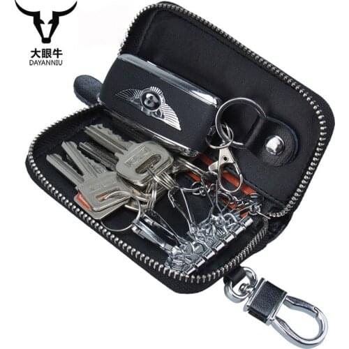 Genuine Leather Men Car Chain Key Wallet Multi Function Women Key Case Housekeeper Holders Key Chain Rings
