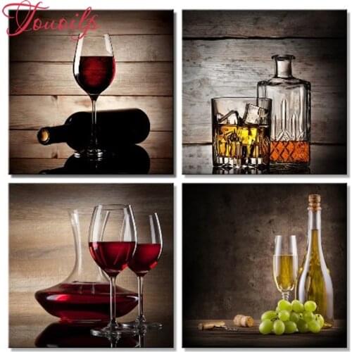 Diy Diamond Painting Cross Stitch kits 4 Piece Red Wine Cups DIY Diamond Embroidery full display diamond Mosaic Home Decor