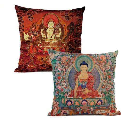 Chinese Thailand Style Cushion Cover Buddha Art Vintage Throw Pillow Covers Buddhism Interior Car Decorative Waist Pillows