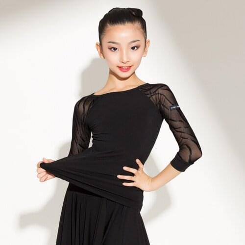 New Latin Dance Practice Clothes Female Childrens Tops mesh Long Sleeve Winter Child Stage Performance Training Clothing DL6198
