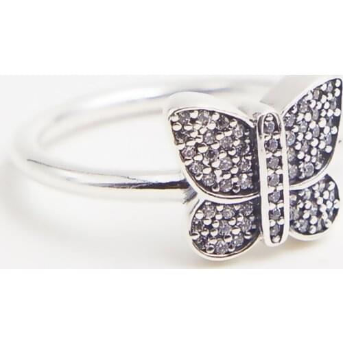 2020 New Original 925 Silver Sparkling Butterfly Ring For Women Resizable Wedding Engagement Pan Rings DropShipping