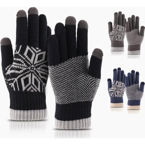 2021 new touch screen gloves autumn and winter mens cold-proof plus velvet thick warm knitted woolen gloves