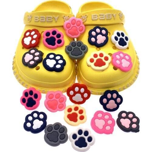 10PCS/Set New Arrival Cartoon Shoes Charms Dog Paw Print Icon Shoes Decoration Croc Jibz Buckle Animal Accessories On Flip Flop