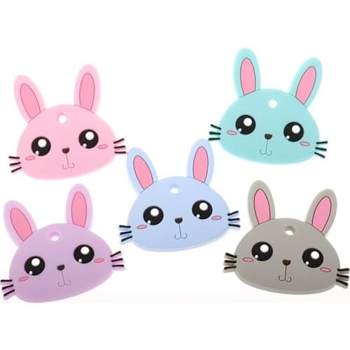 10pcs Infant Silicone Teethers Rabbit Chewable Baby Teething Silicone Pendant Teether Baby Chewing Toy