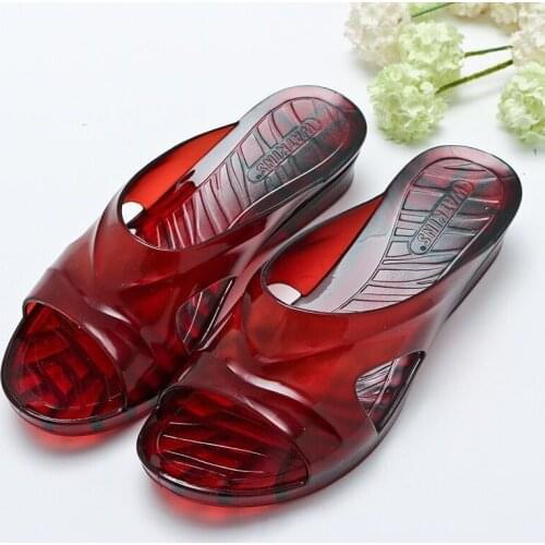 Crystal Clear Plastic Non-slip PVC High Heel Slippers Floor Slippers Hollowed-out Women Shoes Slippers House High Heels Sexy
