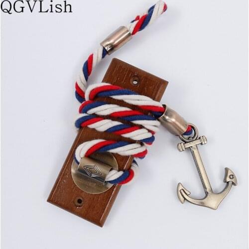QGVLish 2Pcs Anchor Curtain Hooks Hanger Wall Tiebacks Buckle Bind Ropes Holdback Tassel Brush Holder Curtain Accessories Decor