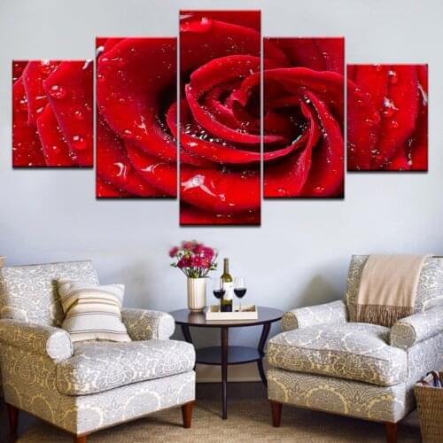 Painted Red Rose Oil Painting Reproductions 5 Piece Abstract printing Canvas Art Flower Picture Modern Modular Wall Decor