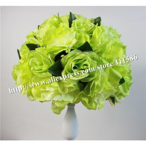 SPR -green 10pcs/lot wedding road lead artificial wedding table rose flower wall center flower ball decoration