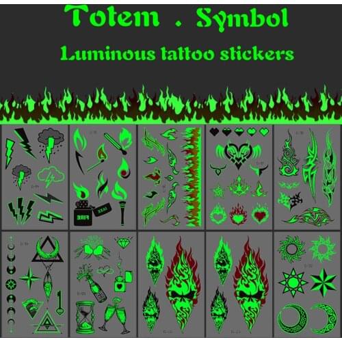 Luminous Waterproof Temporary Tattoo Sticker Totem Symbol Flame Stars Moon Flash Tattoos Wolf Body Art Arm Fake Tatoo Women Men