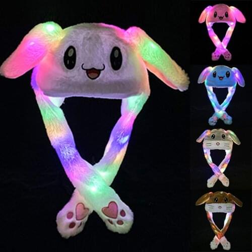 Glowing Rabbit Ear Cap Fashion Cute Men And Women Plush Light Rabbit Ear Hat Wrap Warm Hat Cap Soft And Comfortable