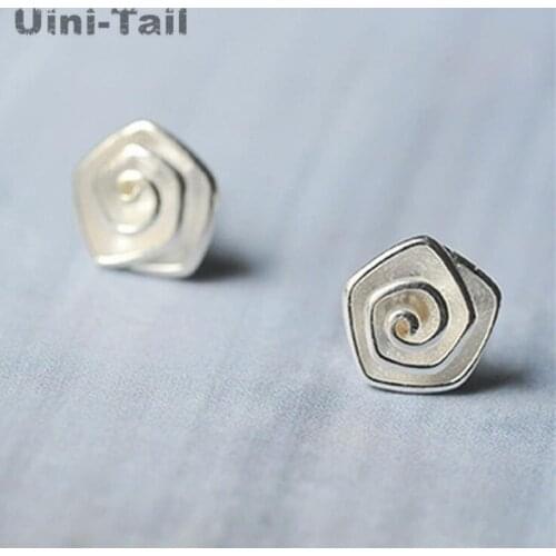 Uini-Tail hot new 925 sterling silver pentagonal spiral flower earrings wholesale fashion trend personality high quality jewelry