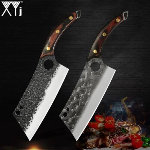 XYj 7.5'' INCH Deboning Stainless Steel Cleaver Chopper Knife Full Tang Blade Wood Handle Chicken Bone Cutter Chinese Slicer