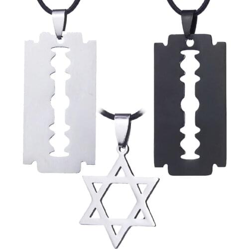 ZRM Jewelry Stainless steel Creative Mens Razor Pendant Black Color Leather Chain Necklace Wholesale