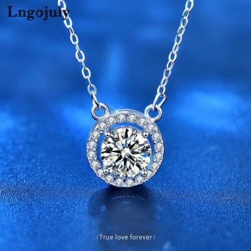 Pure 925 Sterling Silver 1 Carat Moissanite Round Pendant Necklaces For Women Bride Wedding Party Solid Silver 925 Jewelry Gift