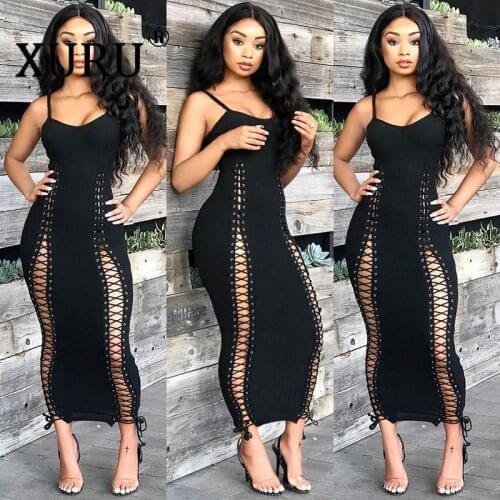 XURU European and American Sexy Womens Dress Suspenders Small V-neck Dress with Straps Slim Nightclub Dress