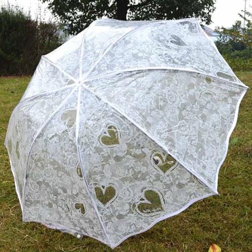 White Transparent Folding Umbrella Rain Women Waterproof Plastic Clear Lace Wedding Parasol Women 8 Ribs Activity Umbrellas