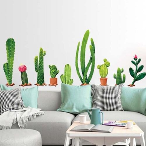 Cactus Bonsai Potted Plants Decorative Wall Stickers for Kids Room Home Decor Kitchen Window Living Room Decor Decal 1PC