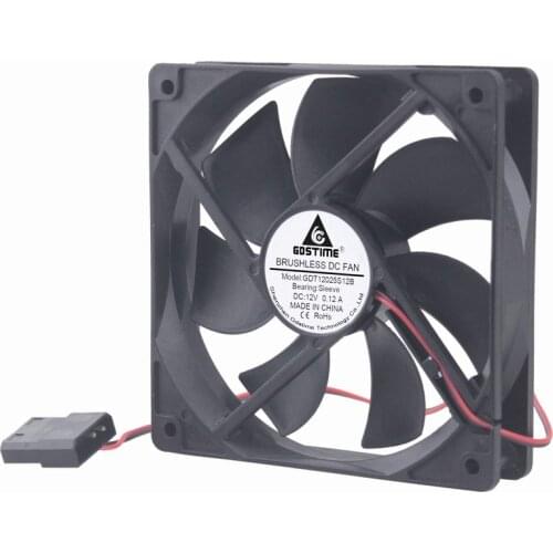1 pcs Gdstime 4Pin 5 inches 120x120x25mm 12V Mute Plastic Brushless Computer DC Cooling Fan 120mm x 25mm 12025 Two Wires